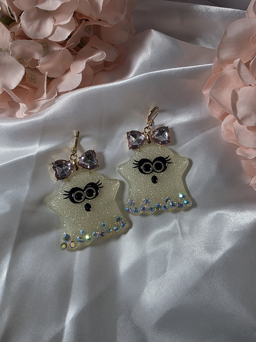 Betsey Johnson - Glitter Ghost Earrings with Pink Bow